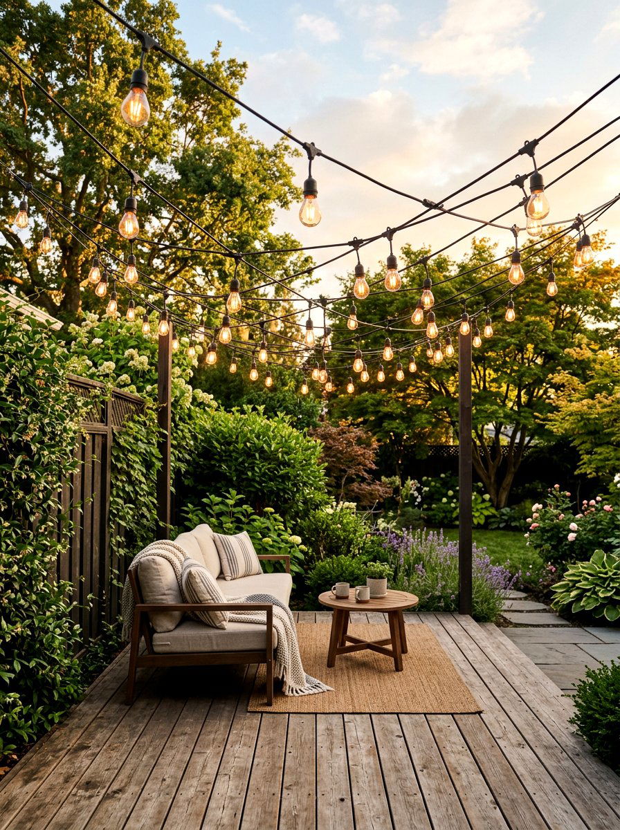String Light Canopy - 25 Spring Backyard Corner Decor Ideas
