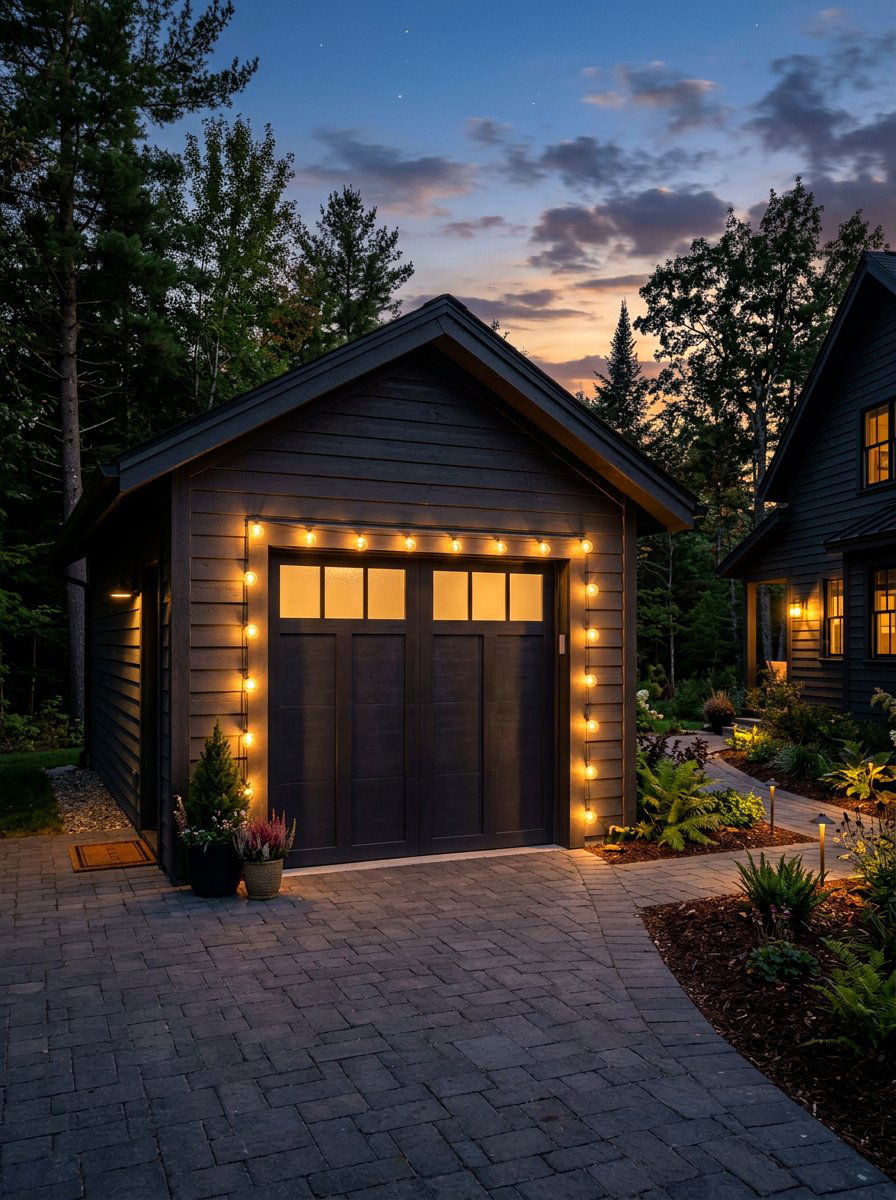 String Light For Garage - 25 Spring Garage Door Decor Ideas