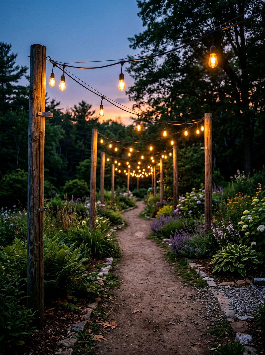 String Light Garden Walkway - 25 Spring Pathway Decor Ideas