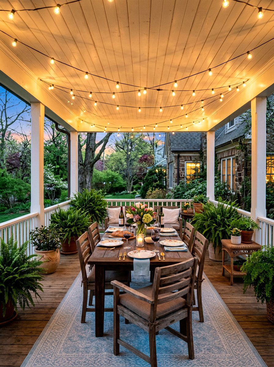 String Light - 25 Spring Porch Lighting Ideas