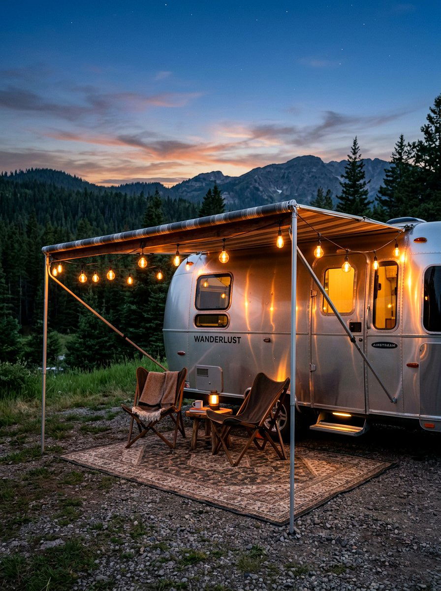 String Lights For Awning - 25 Spring Camper Decor Ideas