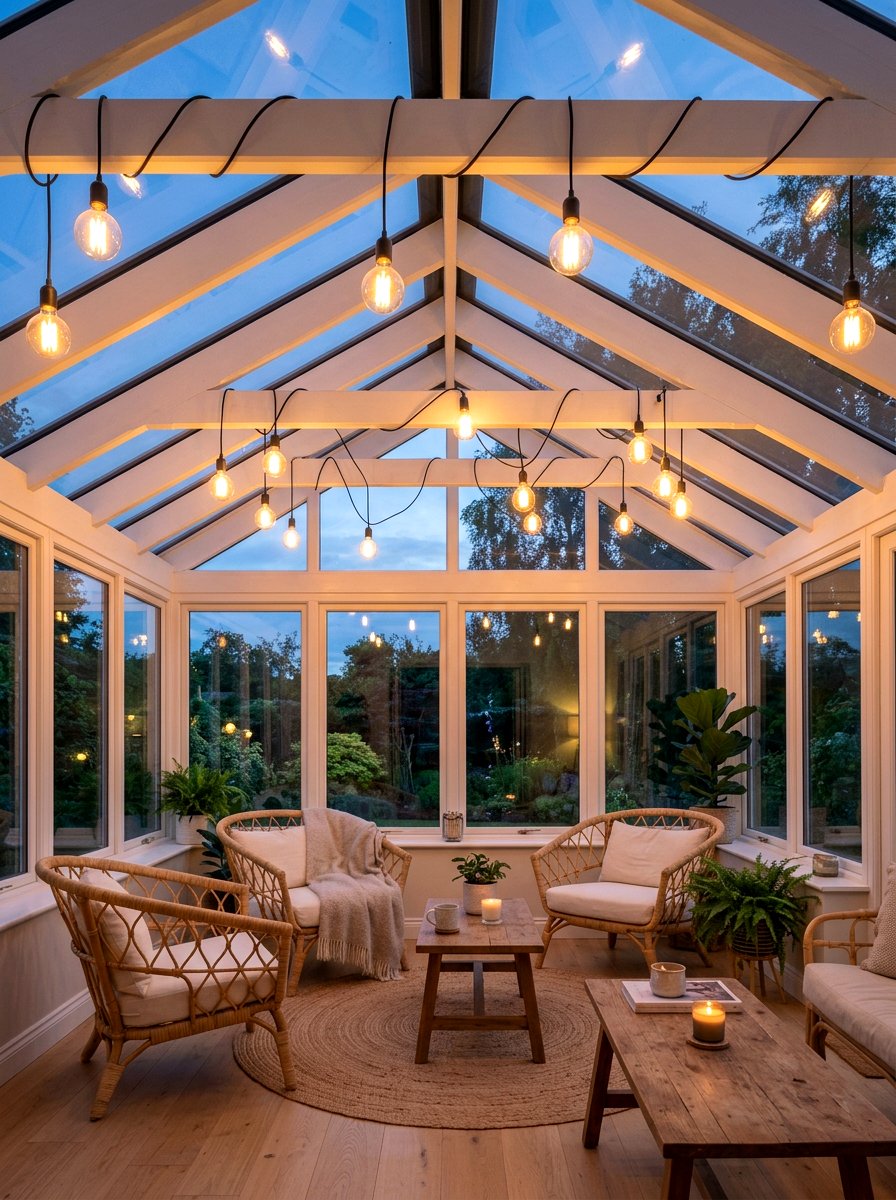 String Lights Indoor - 25 Spring Enclosed Porch Decor Ideas