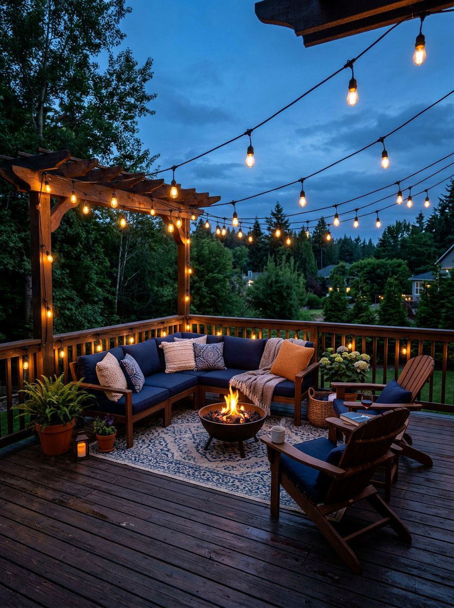 String Lights Over Deck - 25 Backyard Patio Spring Decor Ideas
