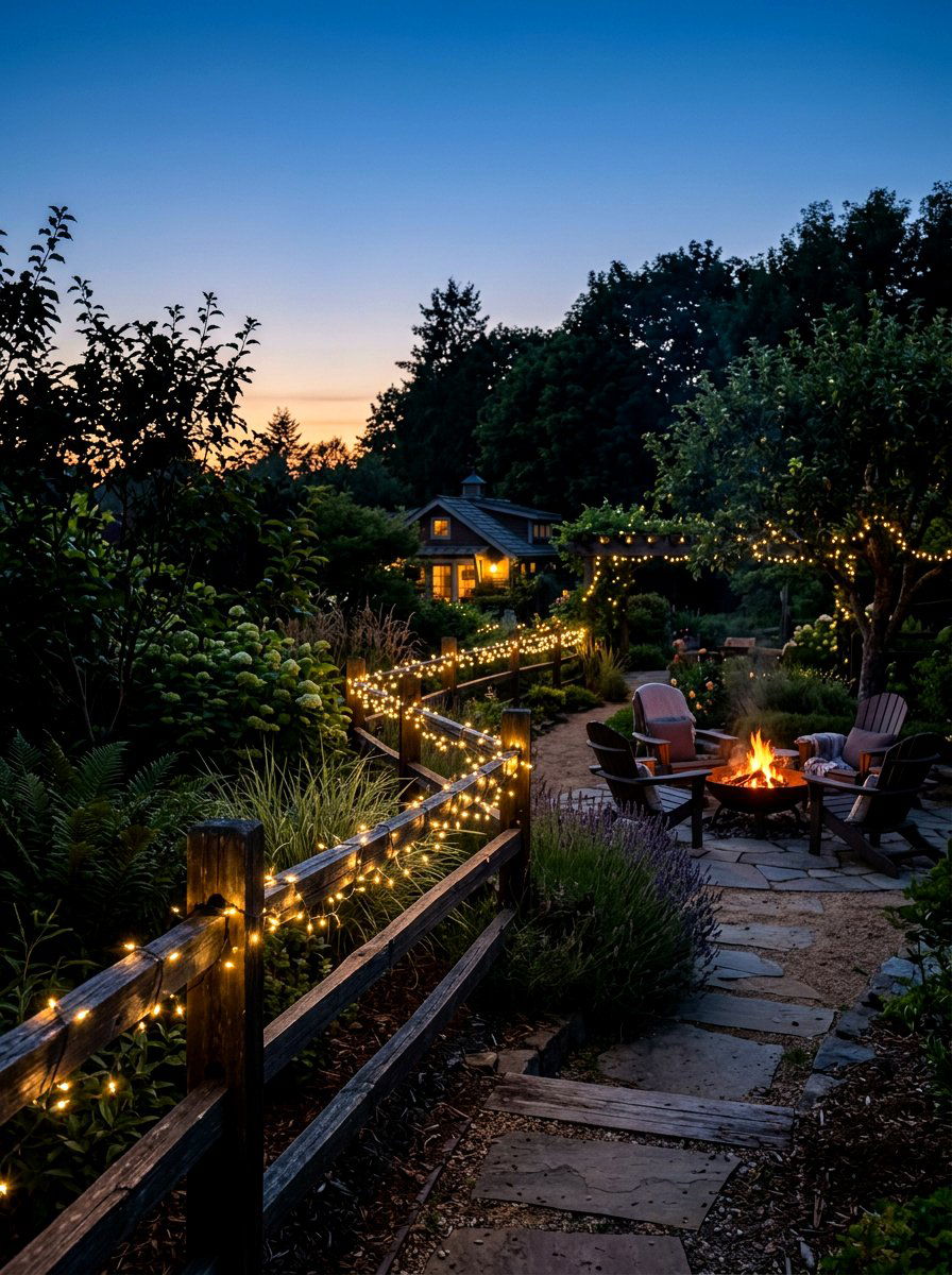 String fairy lights - 25 Spring Cottage Fence Decor Ideas