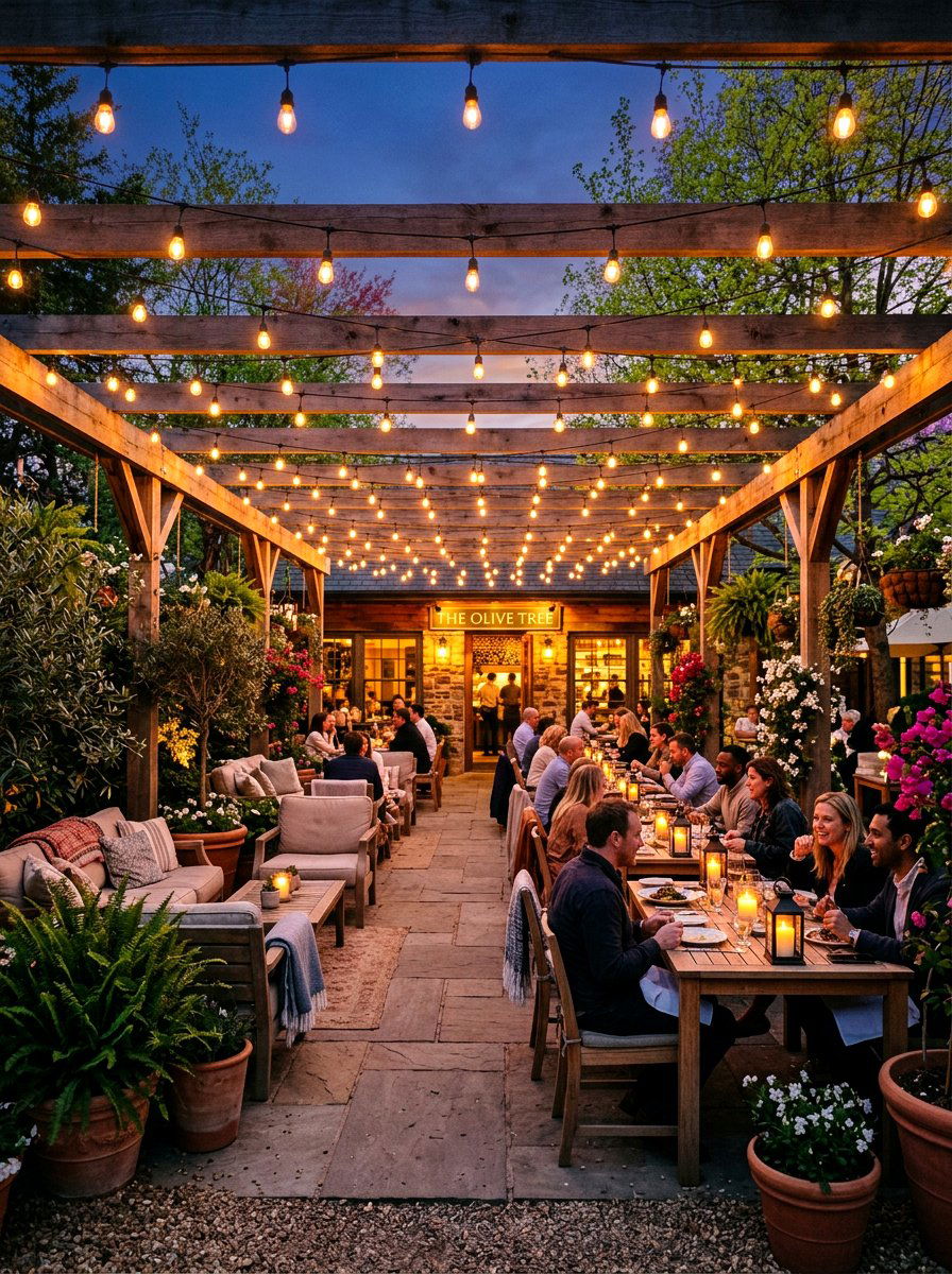 String light patio - 25 Spring Restaurant Decor Ideas