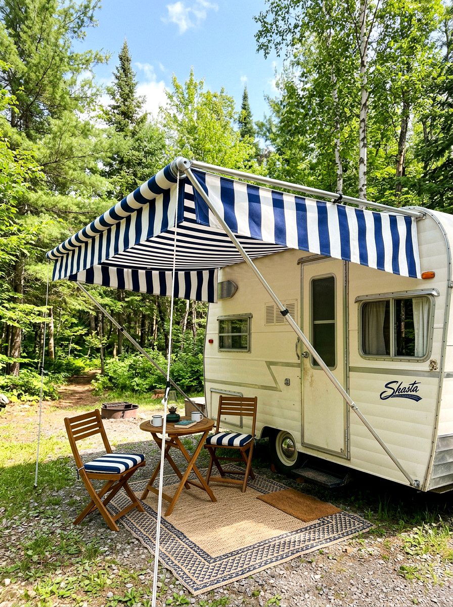 Striped Awning Fabric - 25 Spring Camper Decor Ideas