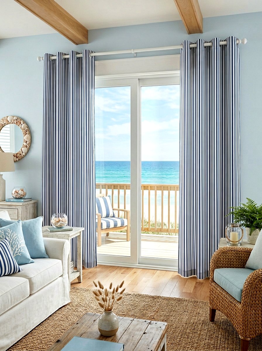 Striped Cotton Curtains - 25 Spring Sliding Door Decor Ideas