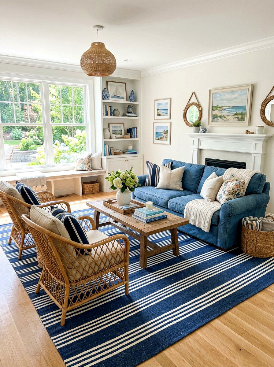 Striped Cotton Rug - 25 Spring Living Room Rug Ideas