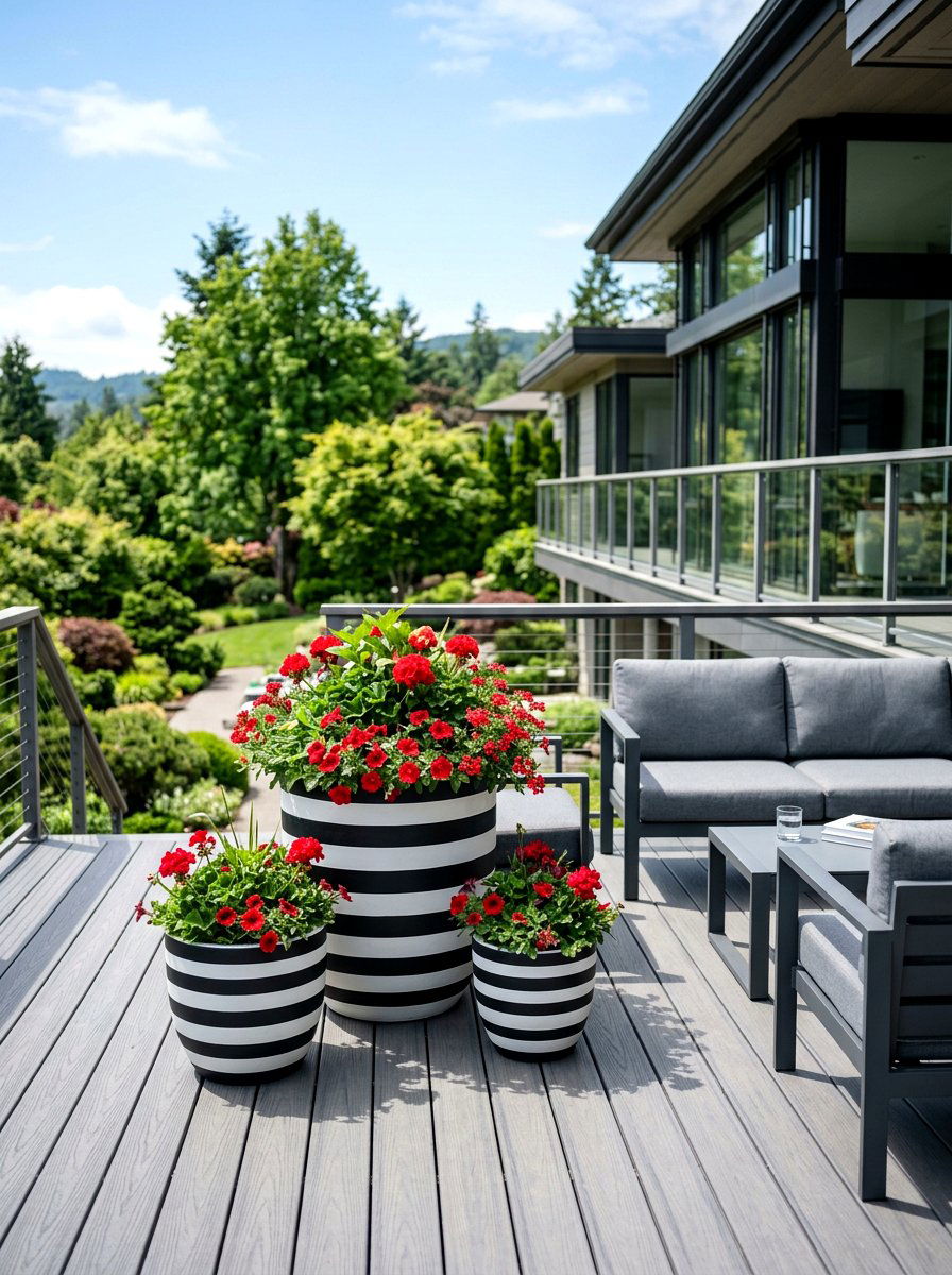 Striped Garden Pot - 25 Spring Decorated Pot Ideas