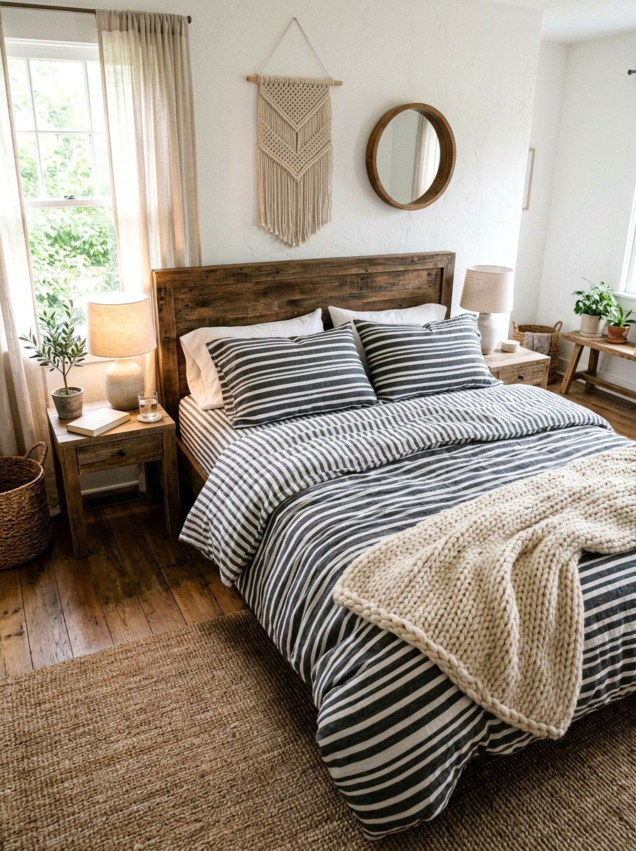 Striped Linen Bedding Set - 25 Spring Striped Decor Ideas