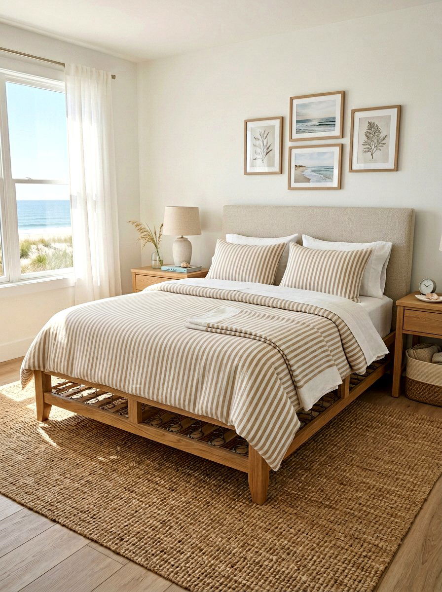 Striped Linen Bedding - 25 Spring Bed Frame Decor Ideas