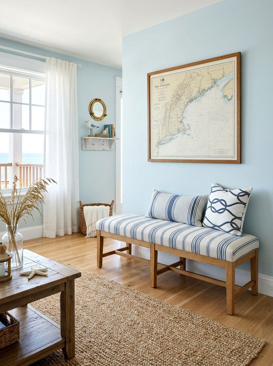 Striped Linen Bench - 25 Spring Bedroom Bench Ideas