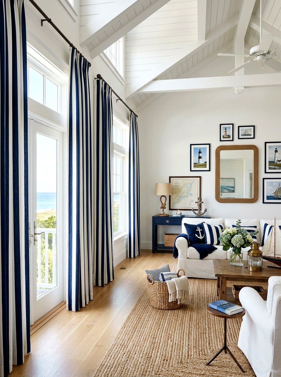 Striped Linen Curtains - 25 Spring Living Room Curtain Ideas