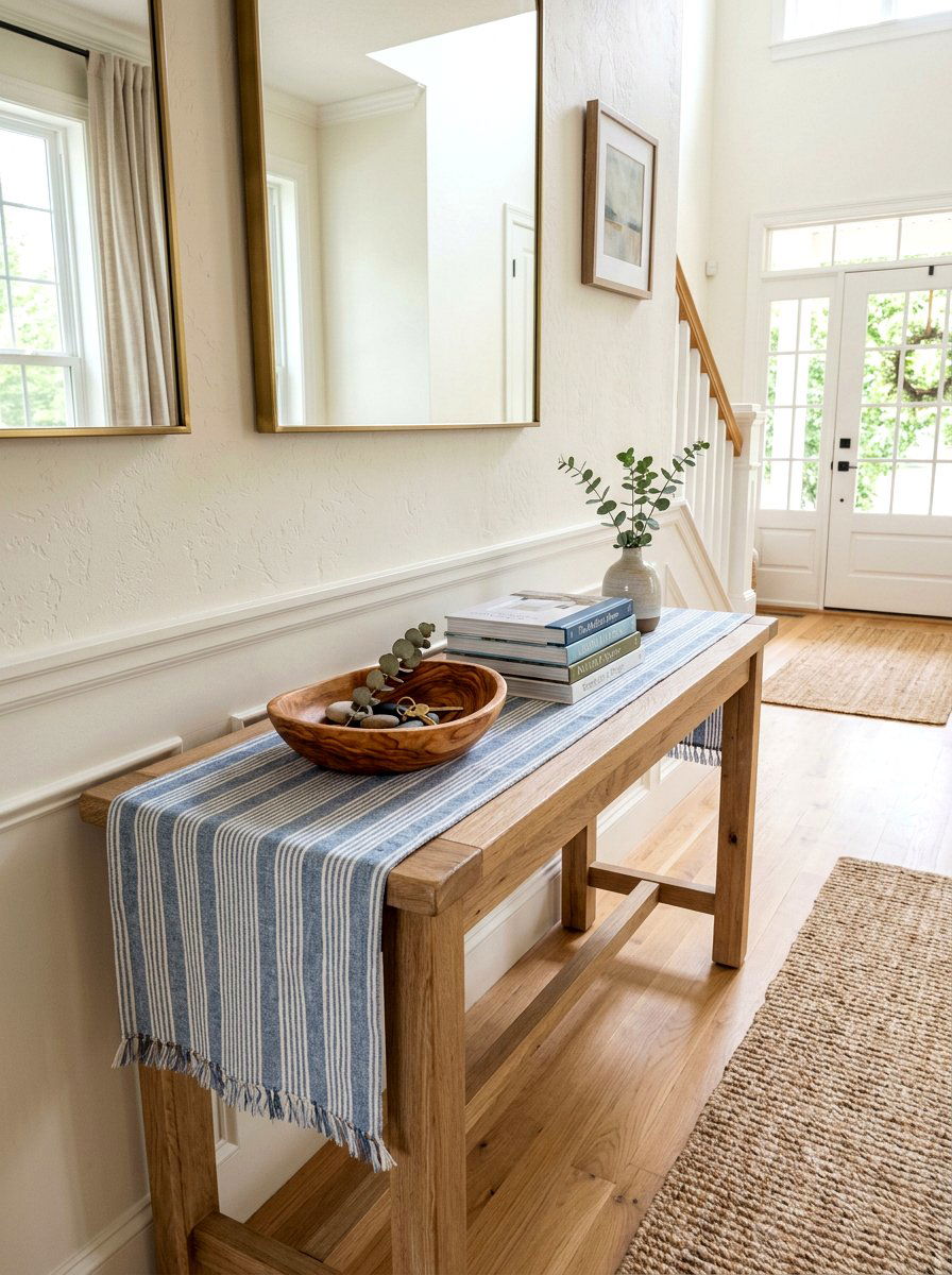 Striped Linen Runner - 25 Spring Foyer Decor Ideas