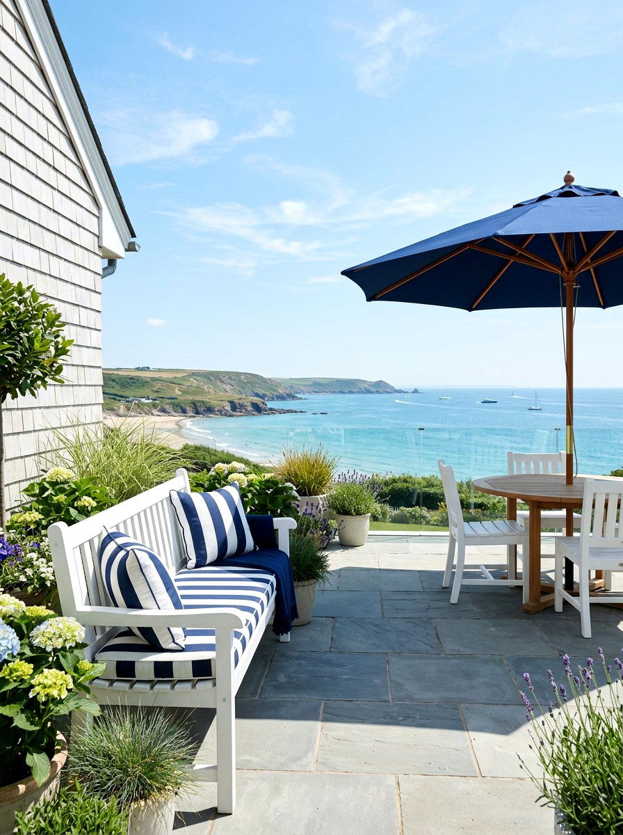 Striped Outdoor Bench Cushions - 25 Spring Garden Bench Decor Ideas