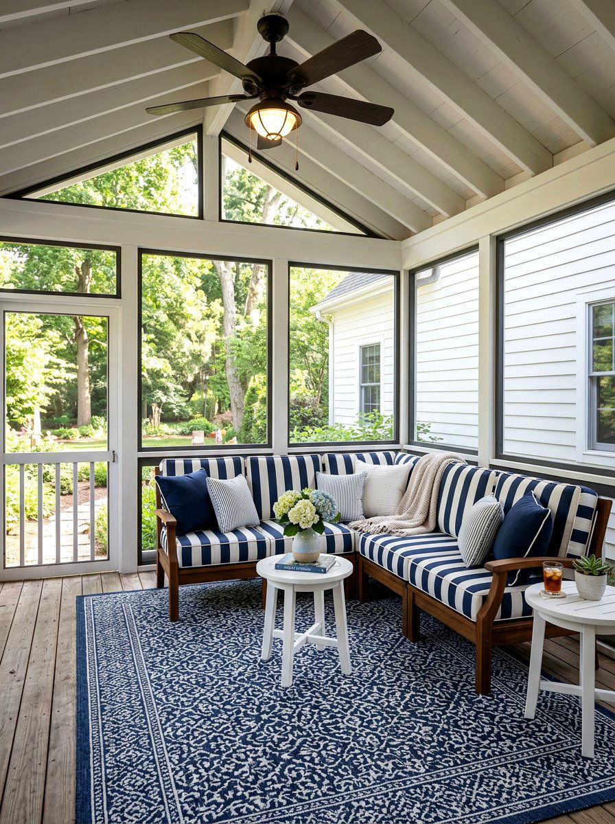 Striped Outdoor Cushions - 25 Spring Screened Porch Decor Ideas