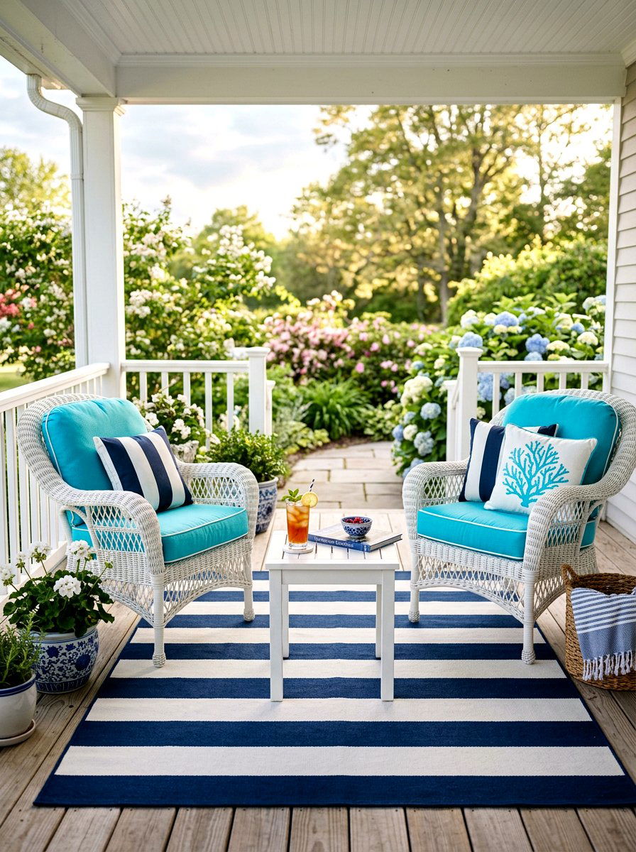 Striped Outdoor Rug - 25 Spring Preppy Decor Ideas