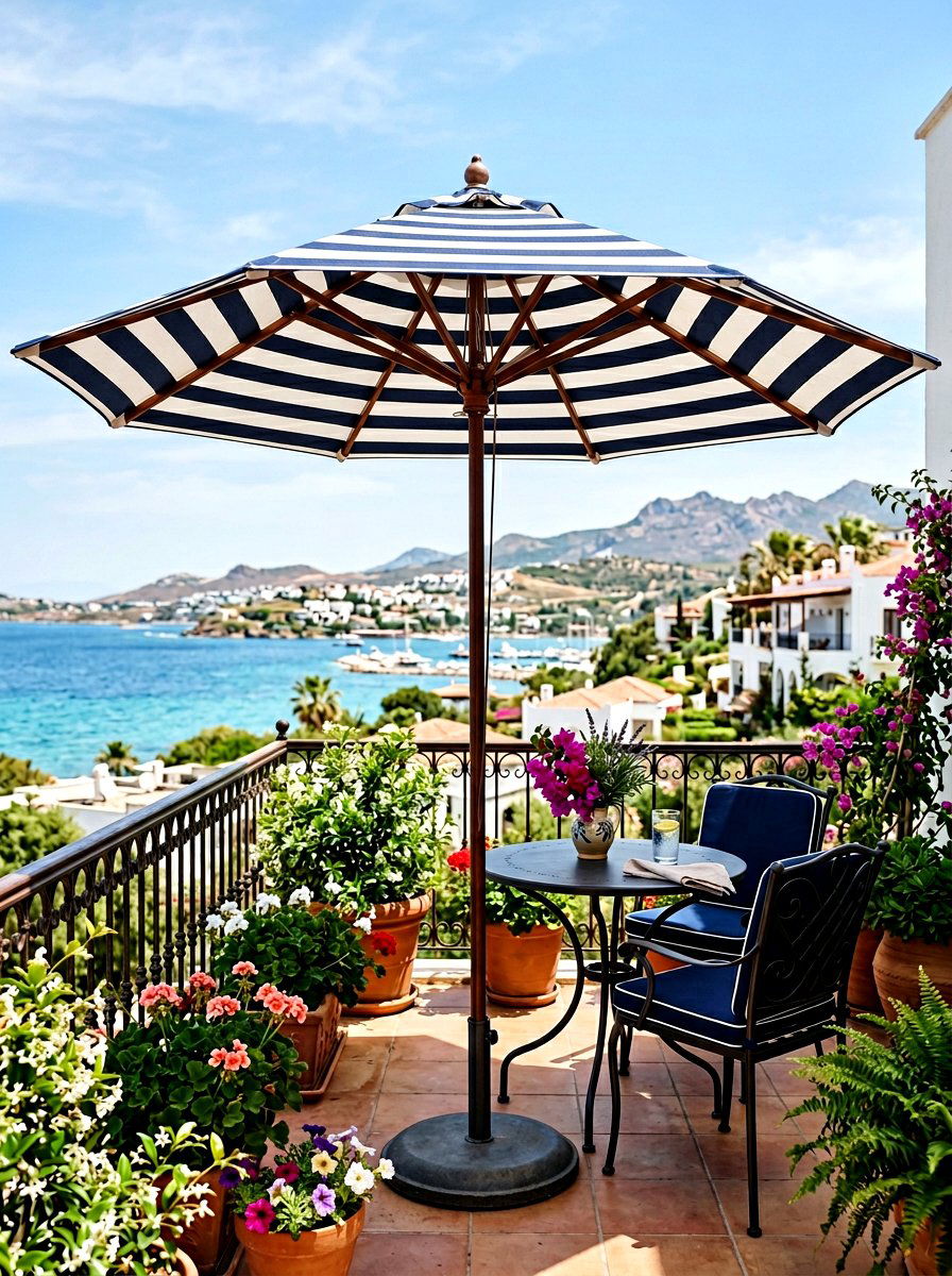 Striped Outdoor Umbrella - 25 Spring Balcony Decor Ideas