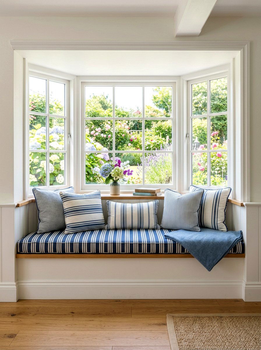 Striped Pattern Window Seat - 25 Spring Accent Pillow Ideas