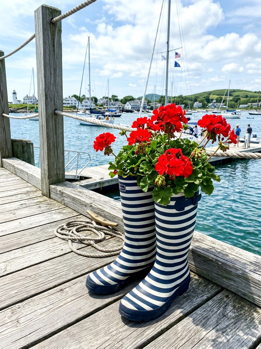 Striped Rain Boot Planter - 25 Spring Rain Boot Planter Ideas