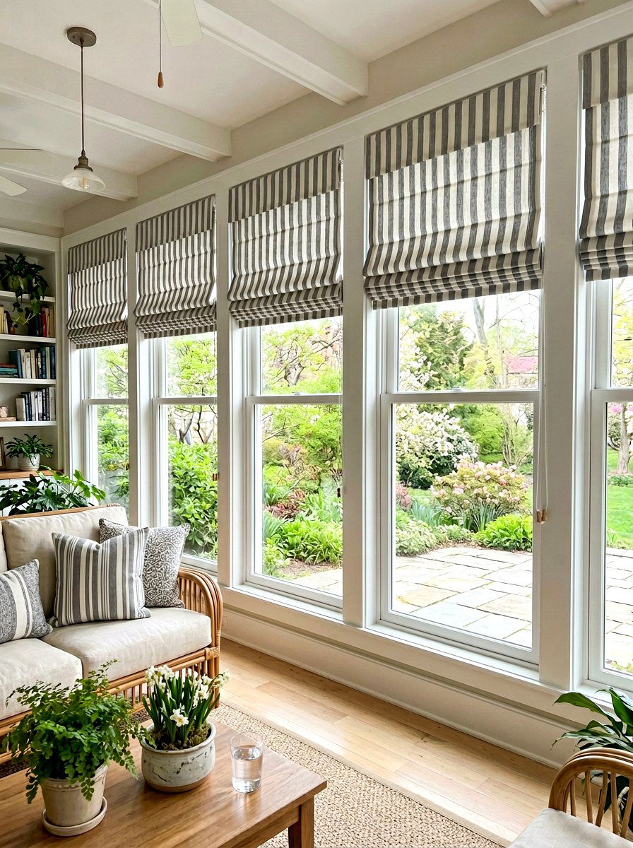Striped Roman Shades Window - 25 Spring Striped Decor Ideas