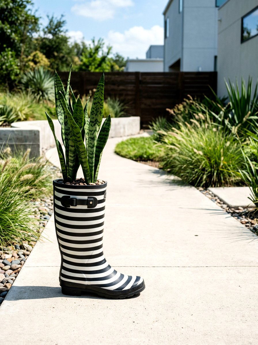 Striped Rubber Boot Planter - 25 Spring Rubber Boot Planter Ideas