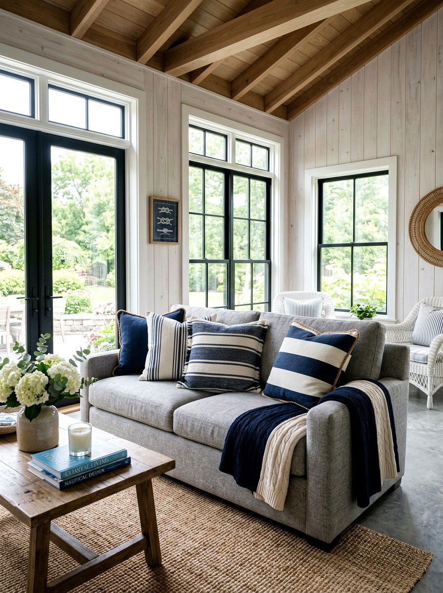 Striped Throw Pillows - 25 Spring Three Season Room Decor Ideas