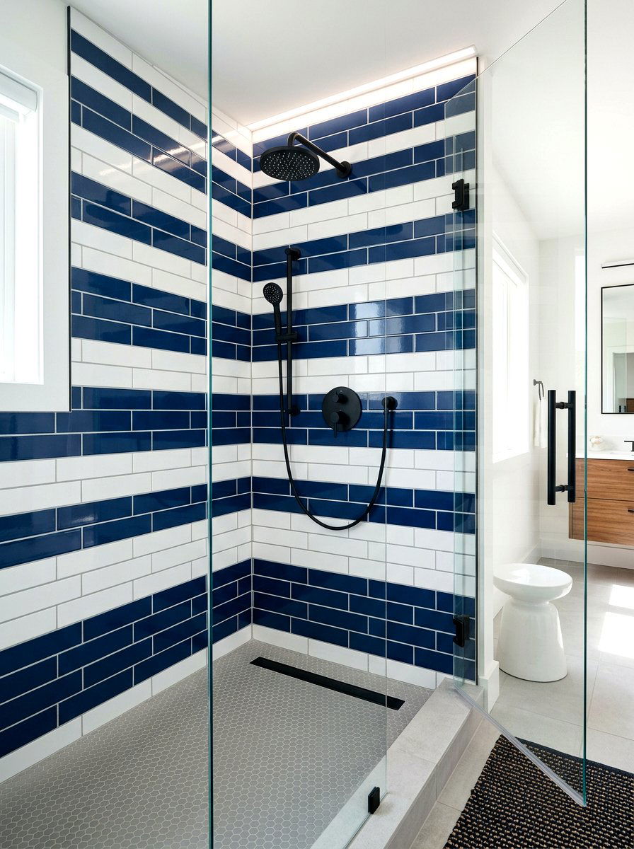 Striped Tile Shower Design - 25 Spring Striped Decor Ideas