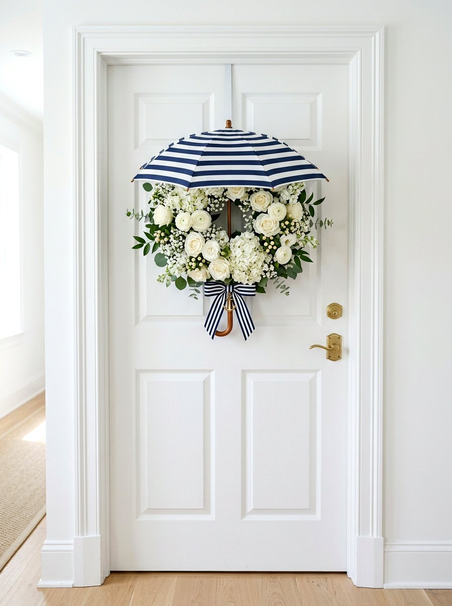 Striped Umbrella Wreath - 25 Spring Umbrella Wreath Ideas
