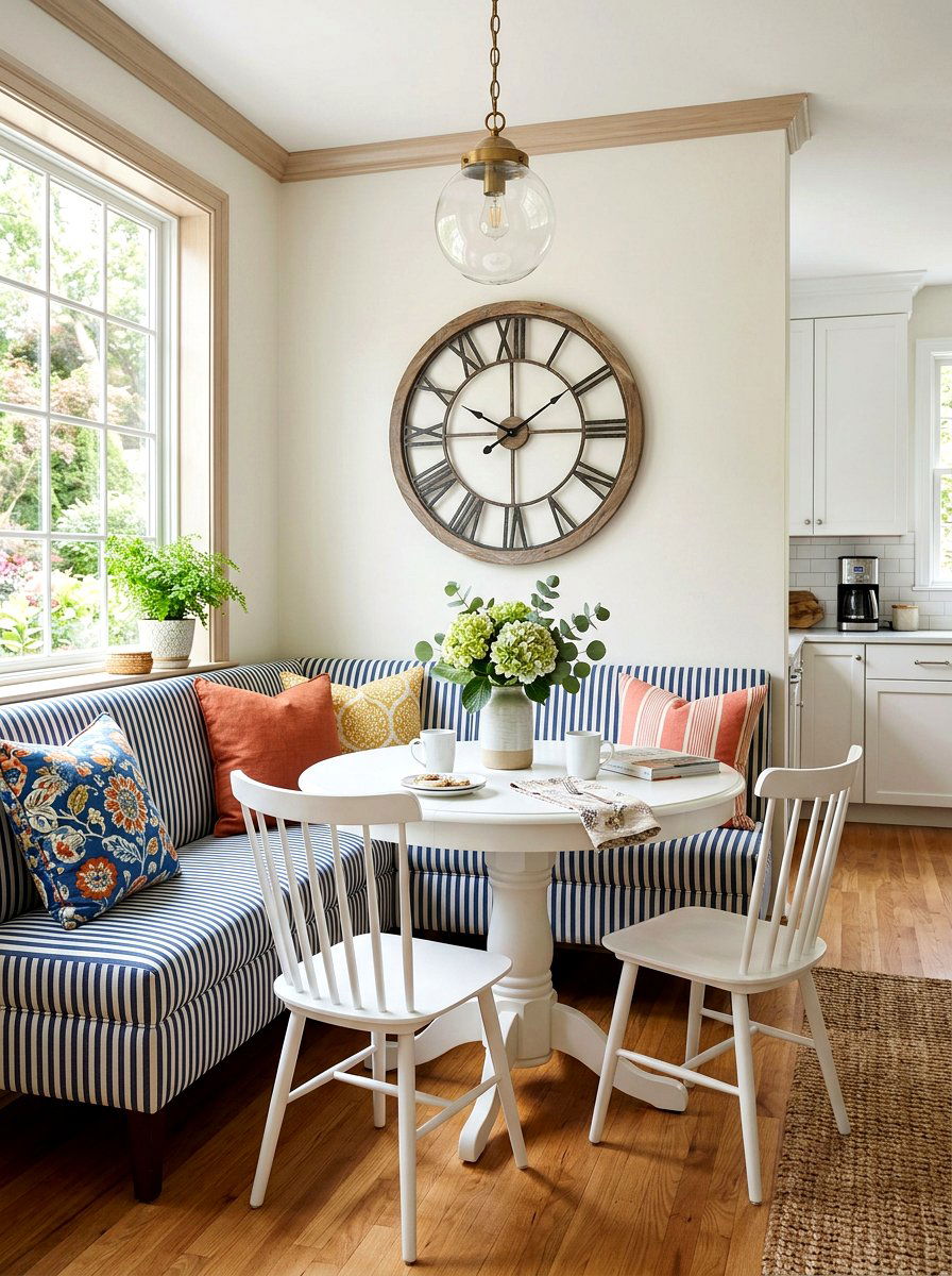 Striped Upholstery Breakfast Nook - 25 Spring Breakfast Nook Decor Ideas