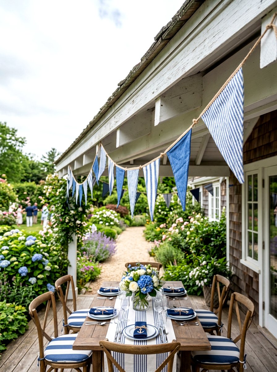 Striped fabric bunting - 25 Spring Gazebo Decor Ideas