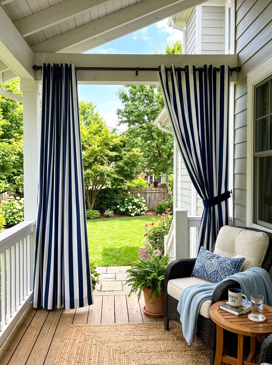 Striped outdoor curtains - 25 Spring Back Porch Decor Ideas