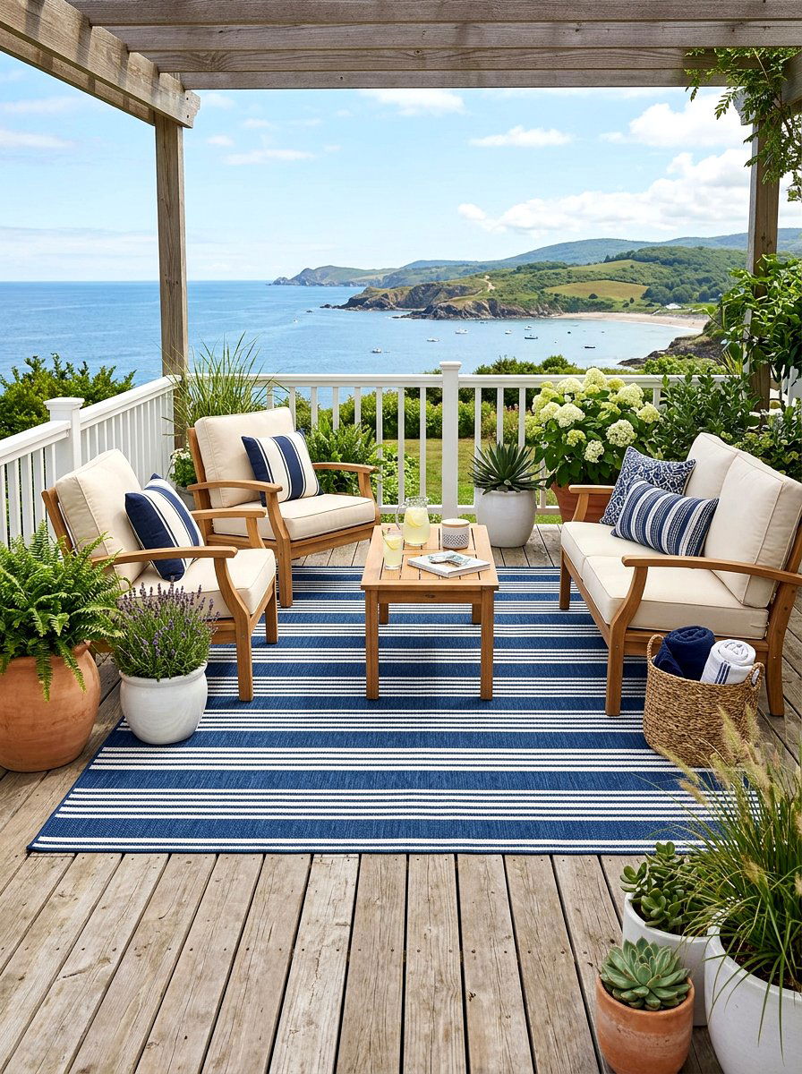 Striped outdoor rug - 25 Spring Vacation Rental Decor Ideas