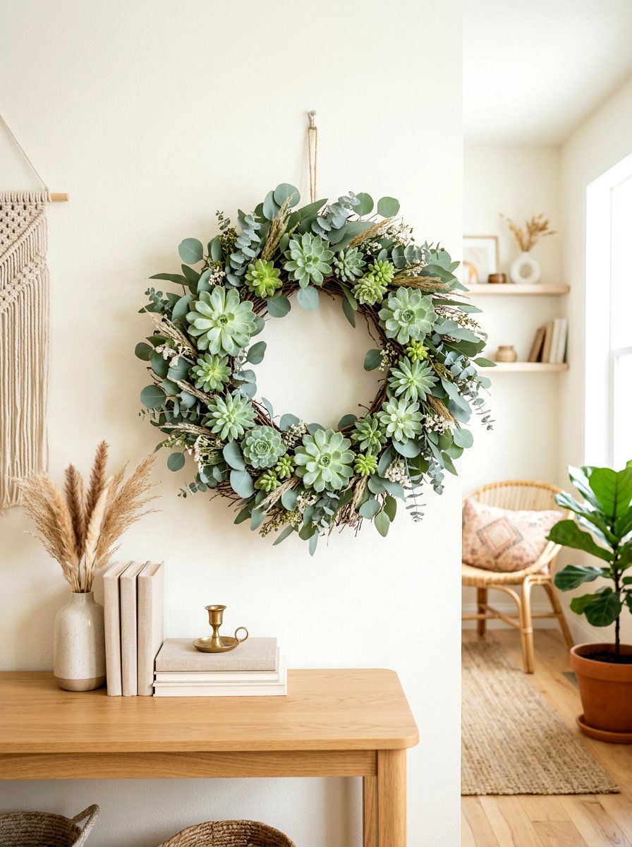 Succulent And Eucalyptus Wreath - 25 Spring Succulent Wreath Ideas