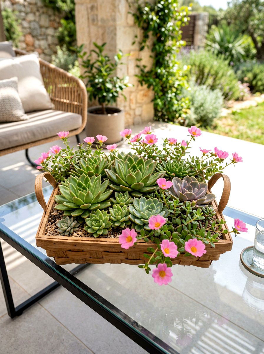 Succulent And Flower Basket - 25 Spring Flower Basket Ideas