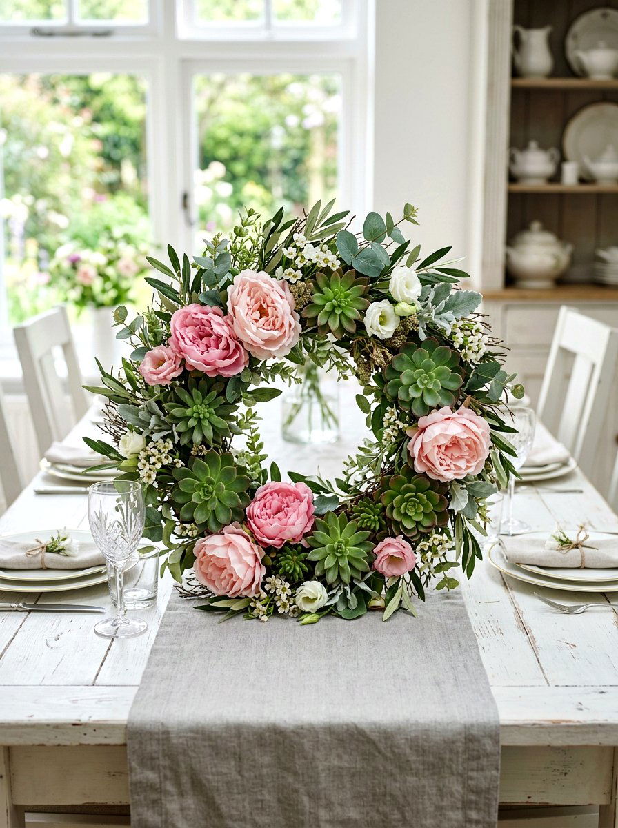 Succulent And Peony Wreath - 25 Spring Succulent Wreath Ideas