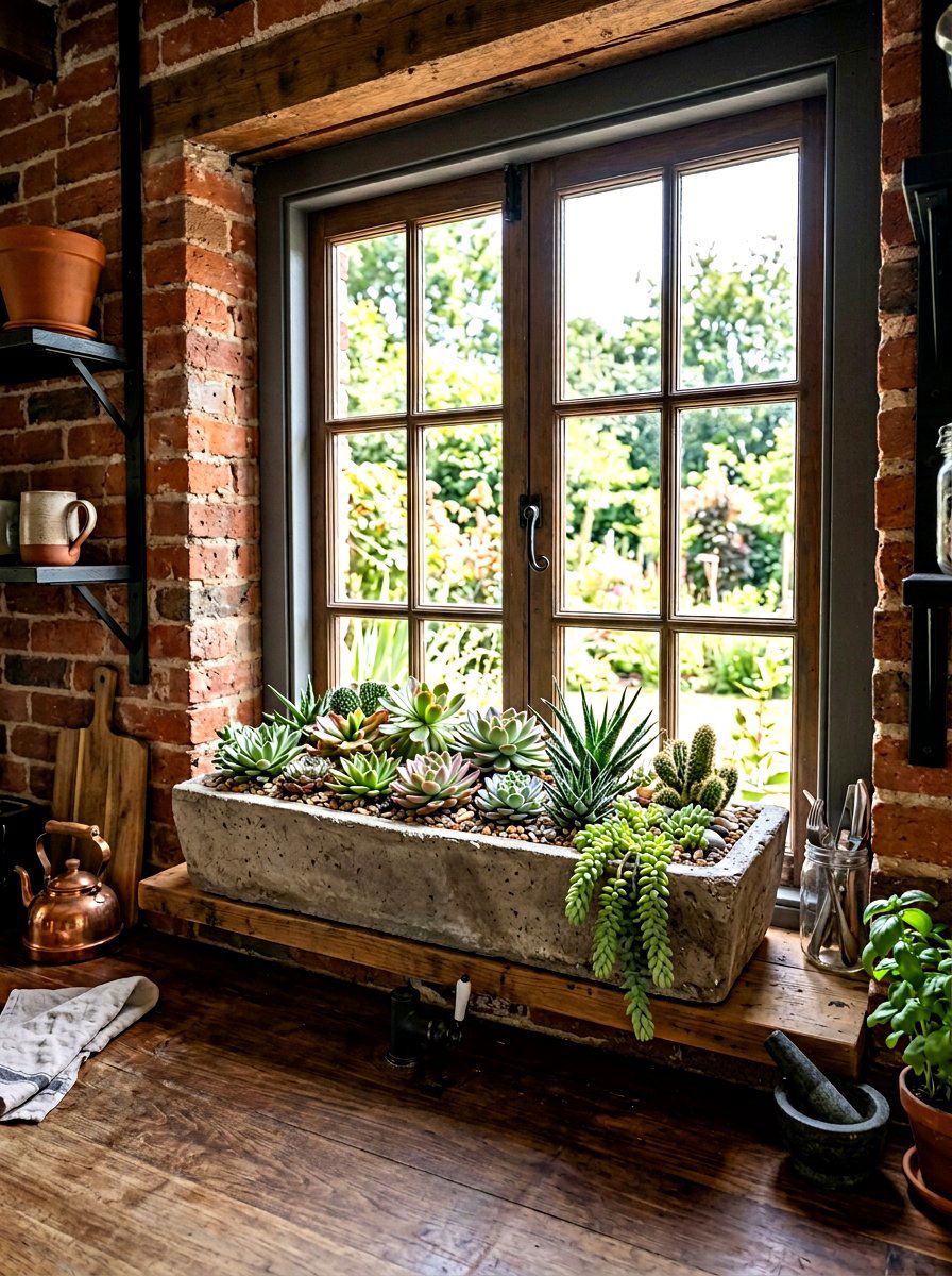 Succulent Arrangement - 25 Spring Kitchen Windowsill Decor Ideas