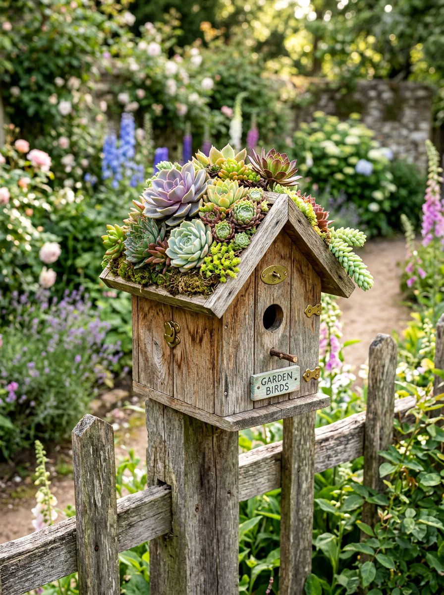Succulent Birdhouse Planter - 25 Spring Succulent Planter Ideas