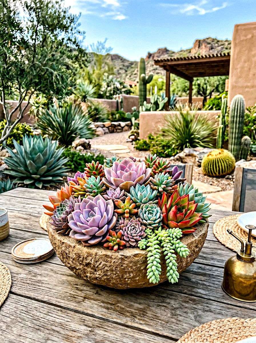 Succulent Bowl Centerpiece - 25 Spring Deck Planter Ideas