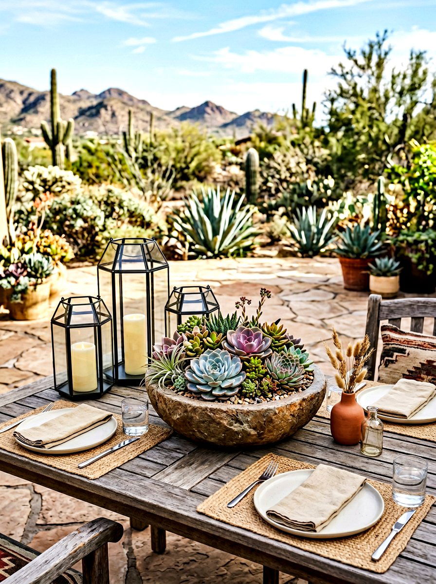 Succulent Centerpiece Outdoor Table - 25 Spring Outdoor Dining Table Decor Ideas