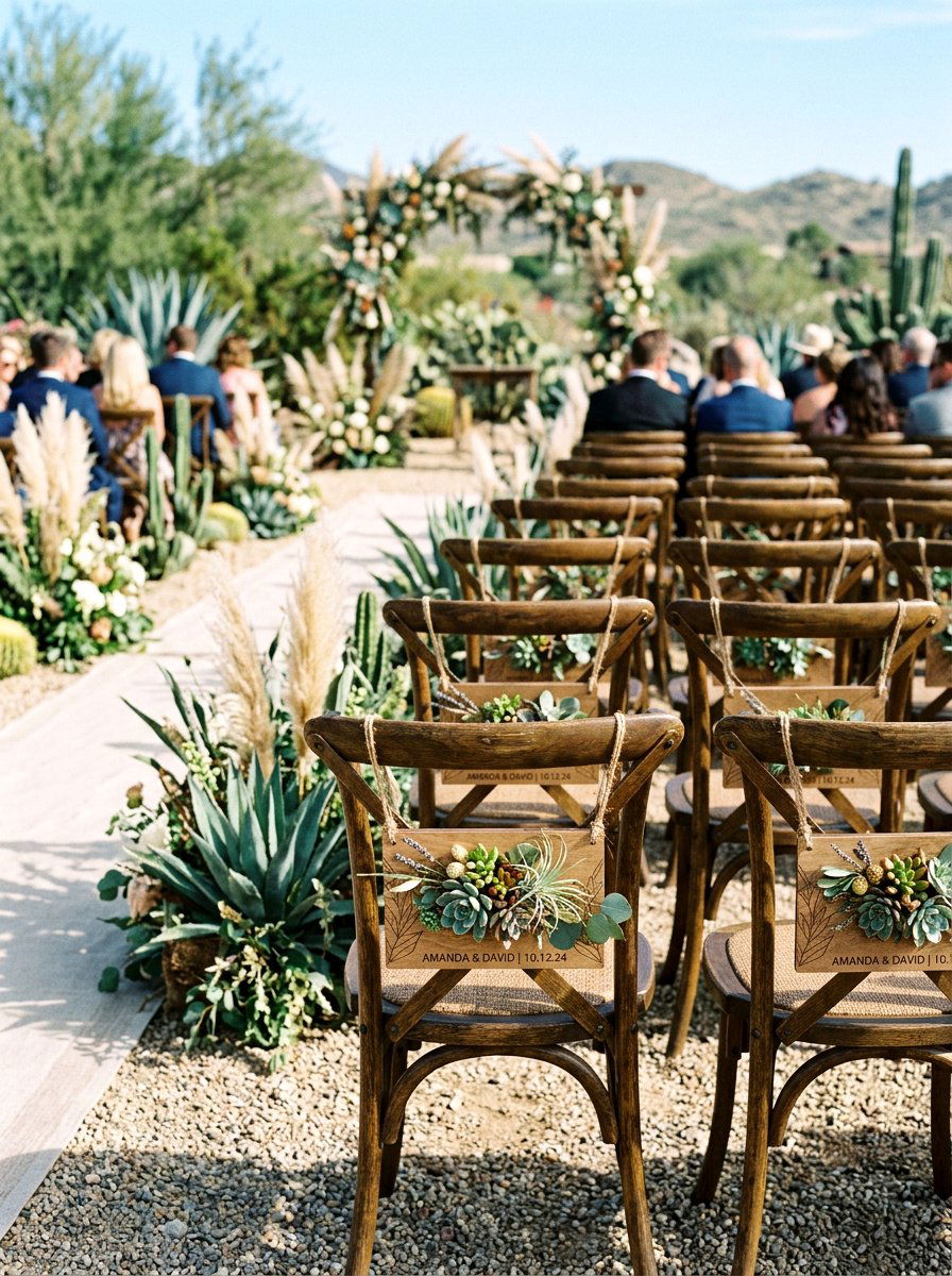 Succulent Chair Tie - 25 Spring Wedding Chair Decor Ideas