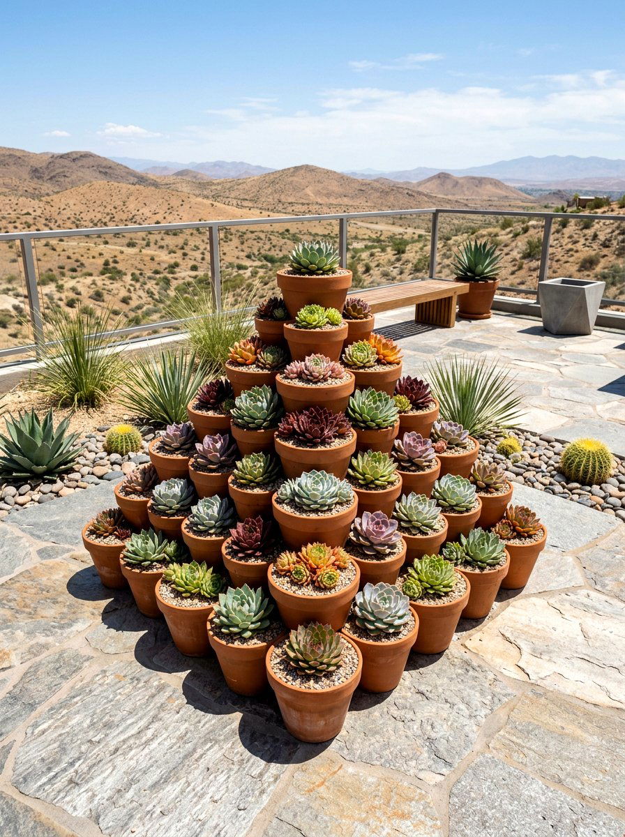Succulent Clay Pot Pyramid - 25 Spring Clay Pot Stack Ideas