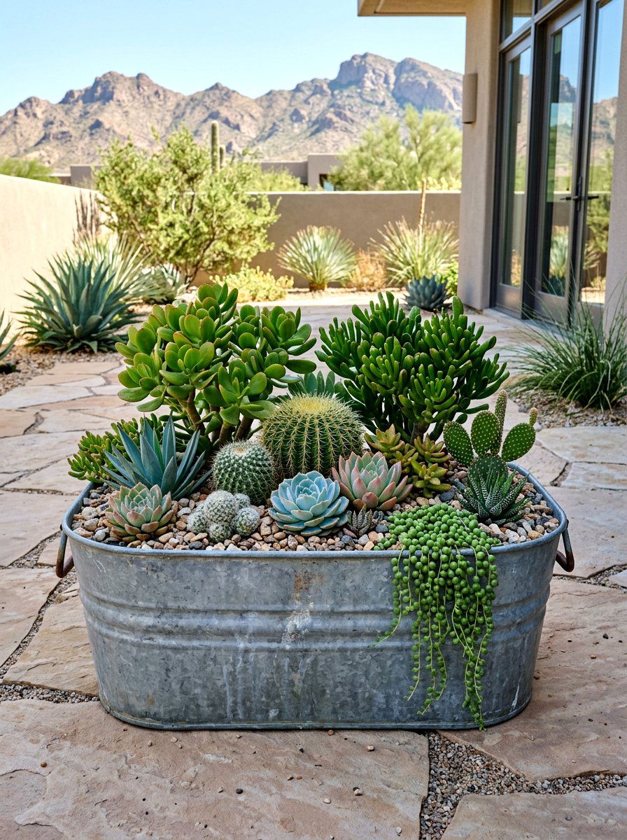 Succulent Container Garden - 25 Spring Galvanized Tub Decor Ideas