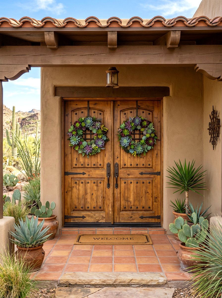 Succulent Door Wreath - 25 Spring Double Door Wreath Ideas