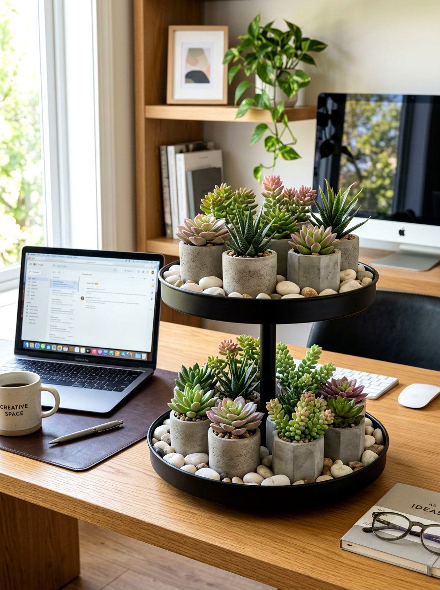 Succulent Garden - 25 Spring Tiered Tray Decor Ideas