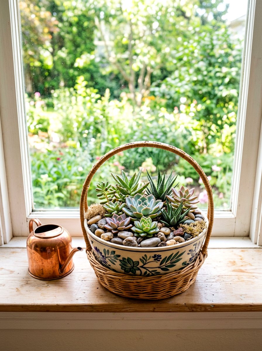 Succulent Garden Basket - 25 Spring Basket Filler Ideas