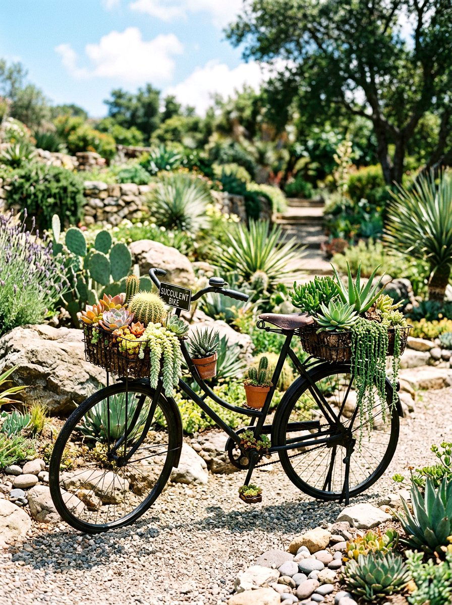 Succulent Garden Bike Decor - 25 Spring Bicycle Decor Ideas