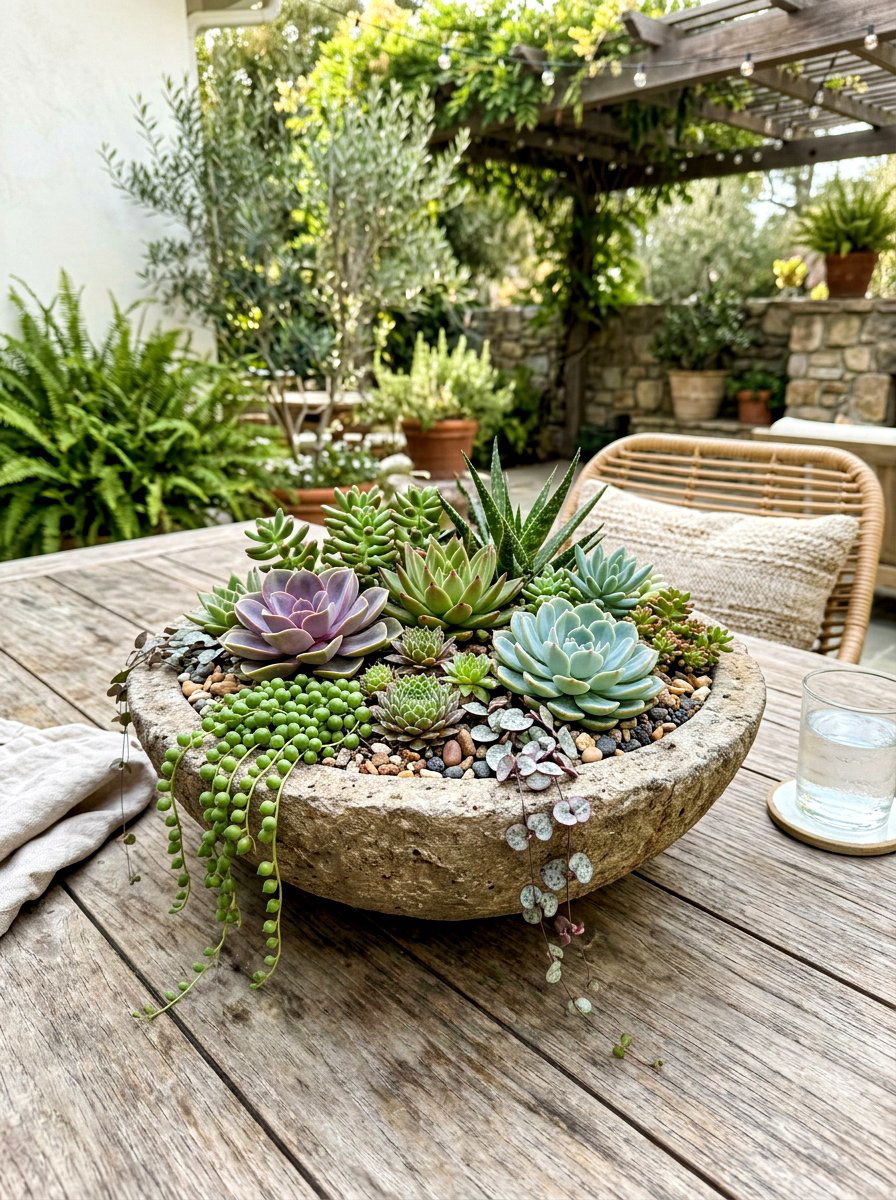 Succulent Garden Bowl - 25 Spring Outdoor Planter Ideas