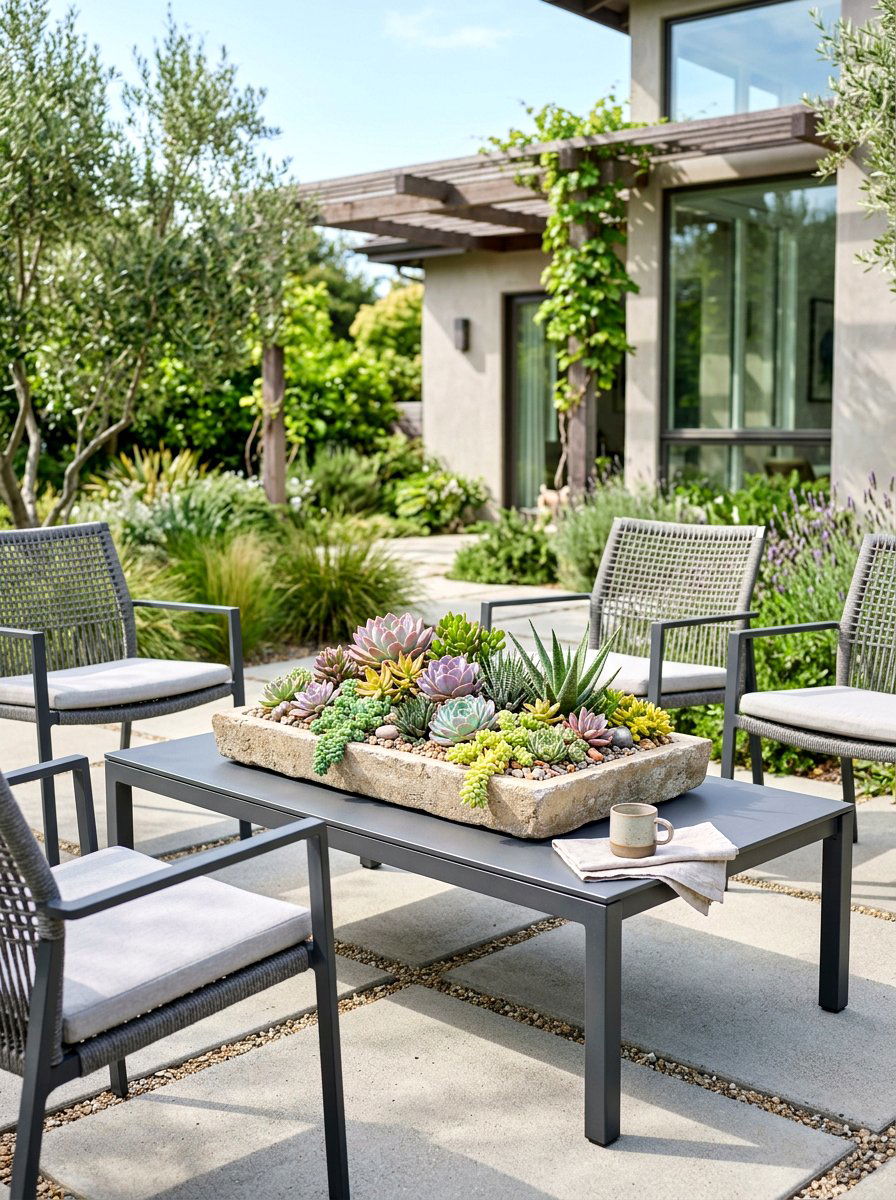 Succulent Garden Tray - 25 Spring Patio Table Centerpiece Ideas