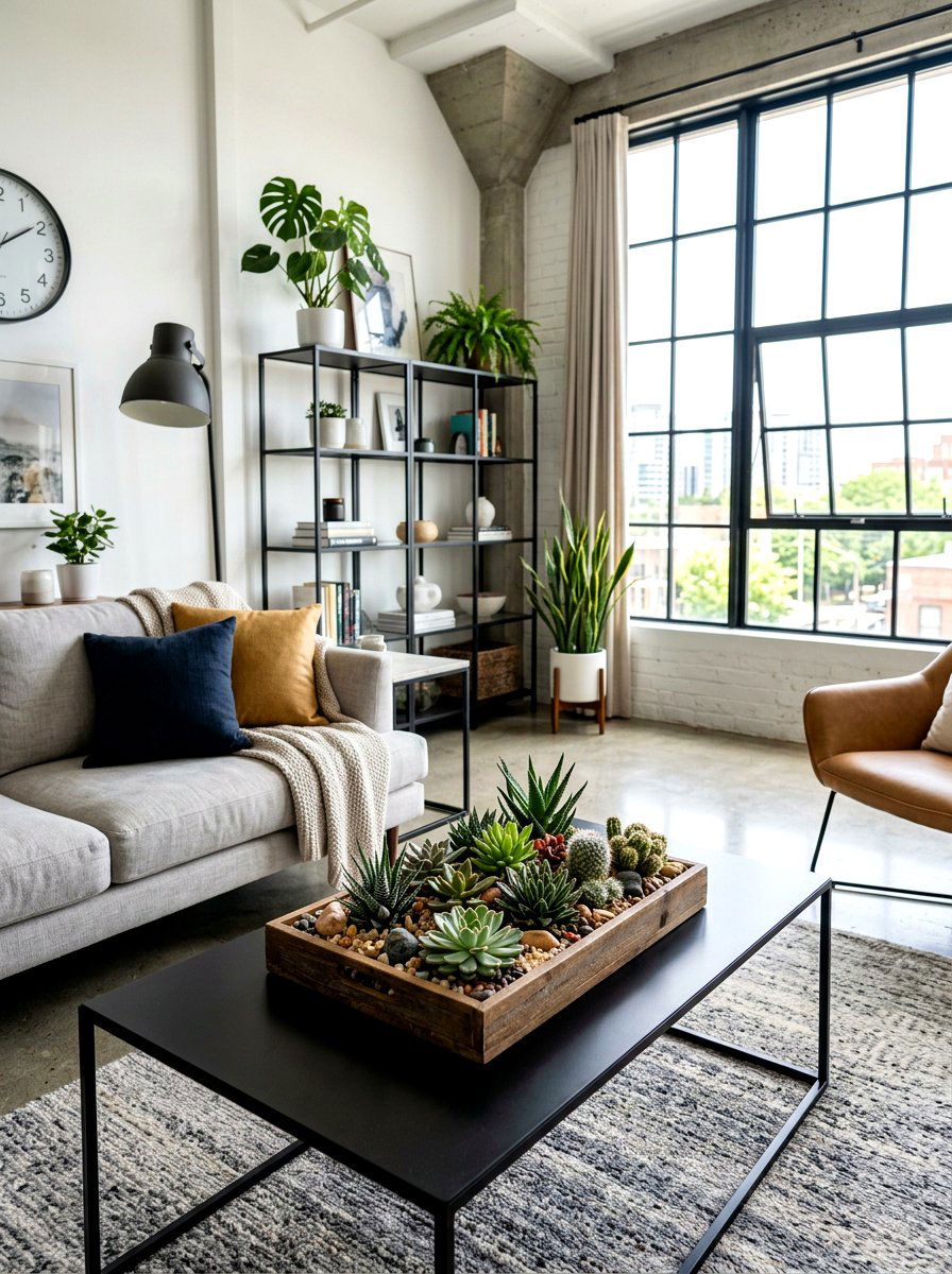 Succulent Garden Tray - 25 Spring Living Centerpiece Ideas